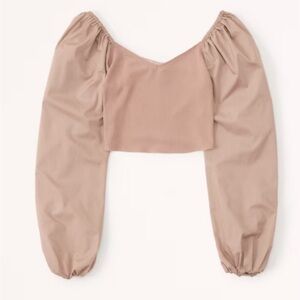 Abercrombie and fitch brown puff sleeve mixed fabric top. small